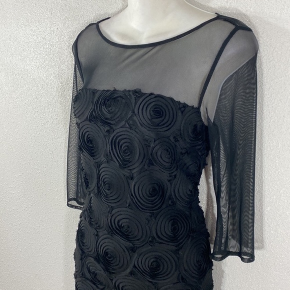 Adrianna Papell black rosette sheer mesh evening dress 8 NN18 - Picture 7 of 11
